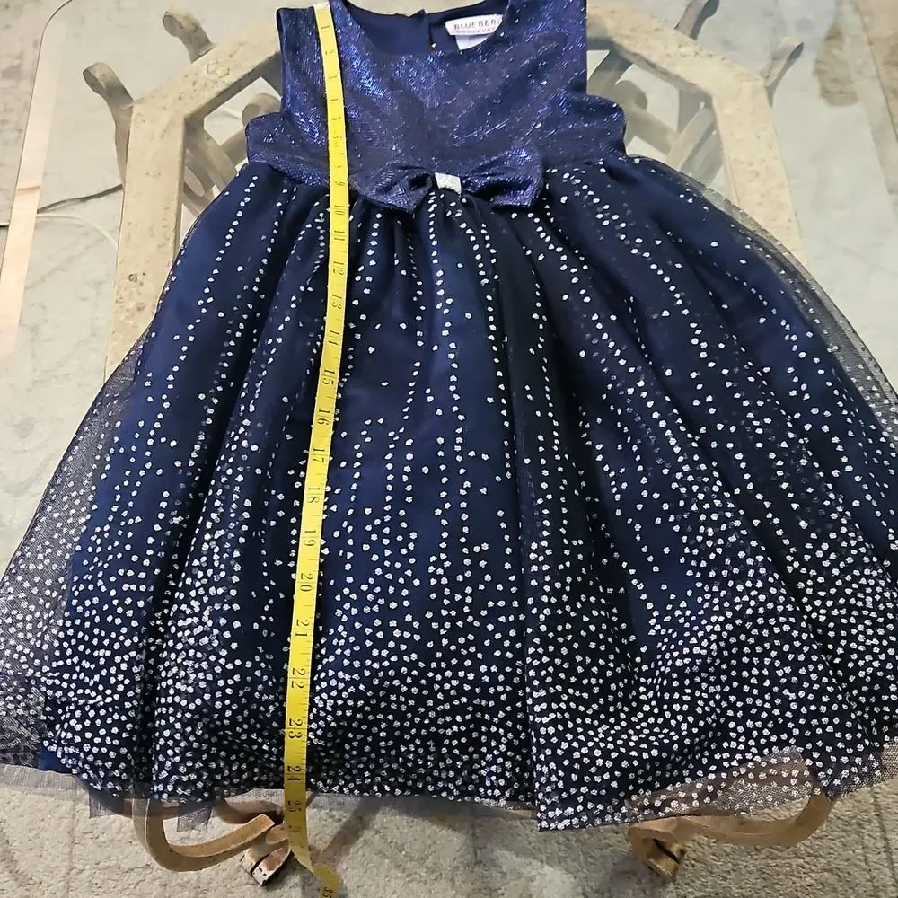 Blueberi Boulevard Girls Blue Glitter Fit & Flare Dress Size 5 Special Occasion